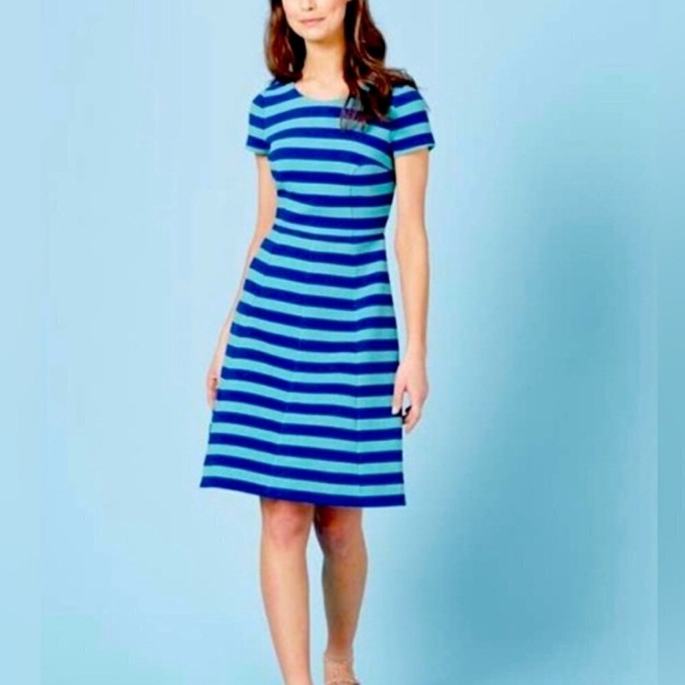 Boden Maggie Ottoman 6R Striped Ribbed Fit & Flare Short Sleeve Day Dress Office